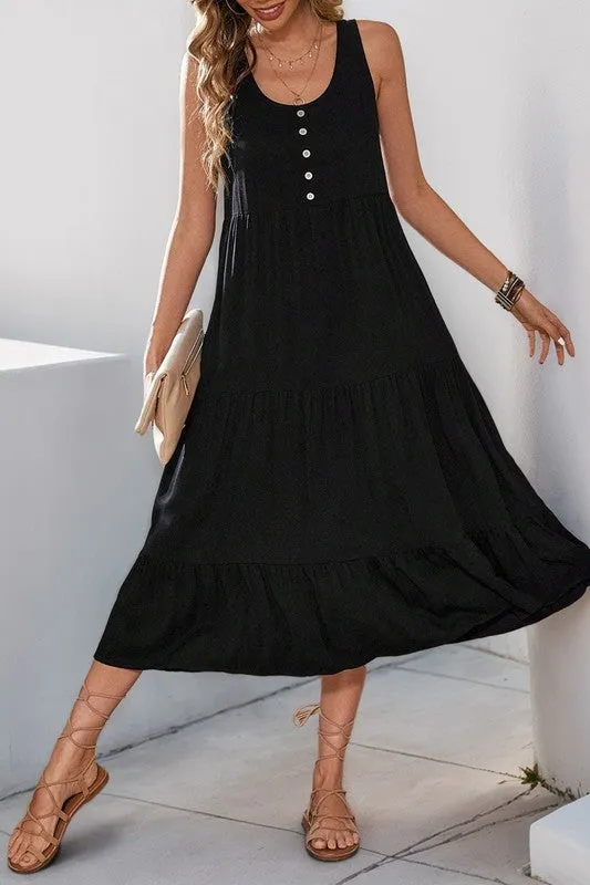 Black Button Sleeveless Dress