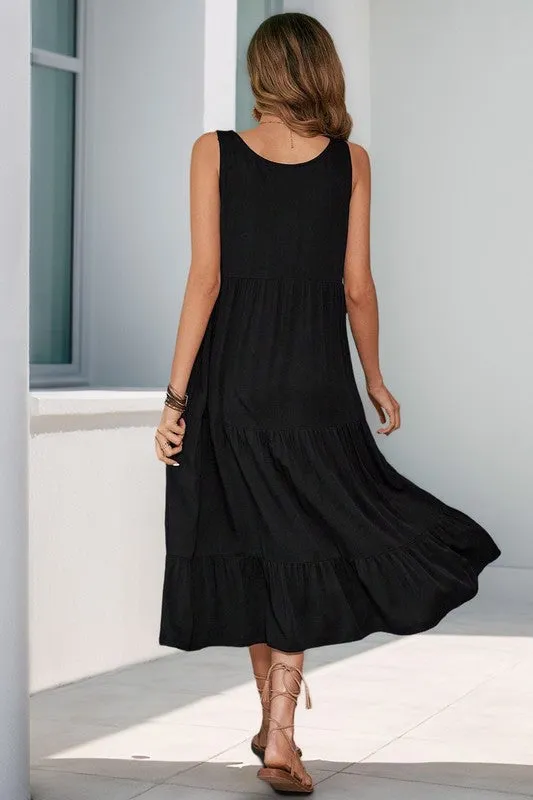 Black Button Sleeveless Dress