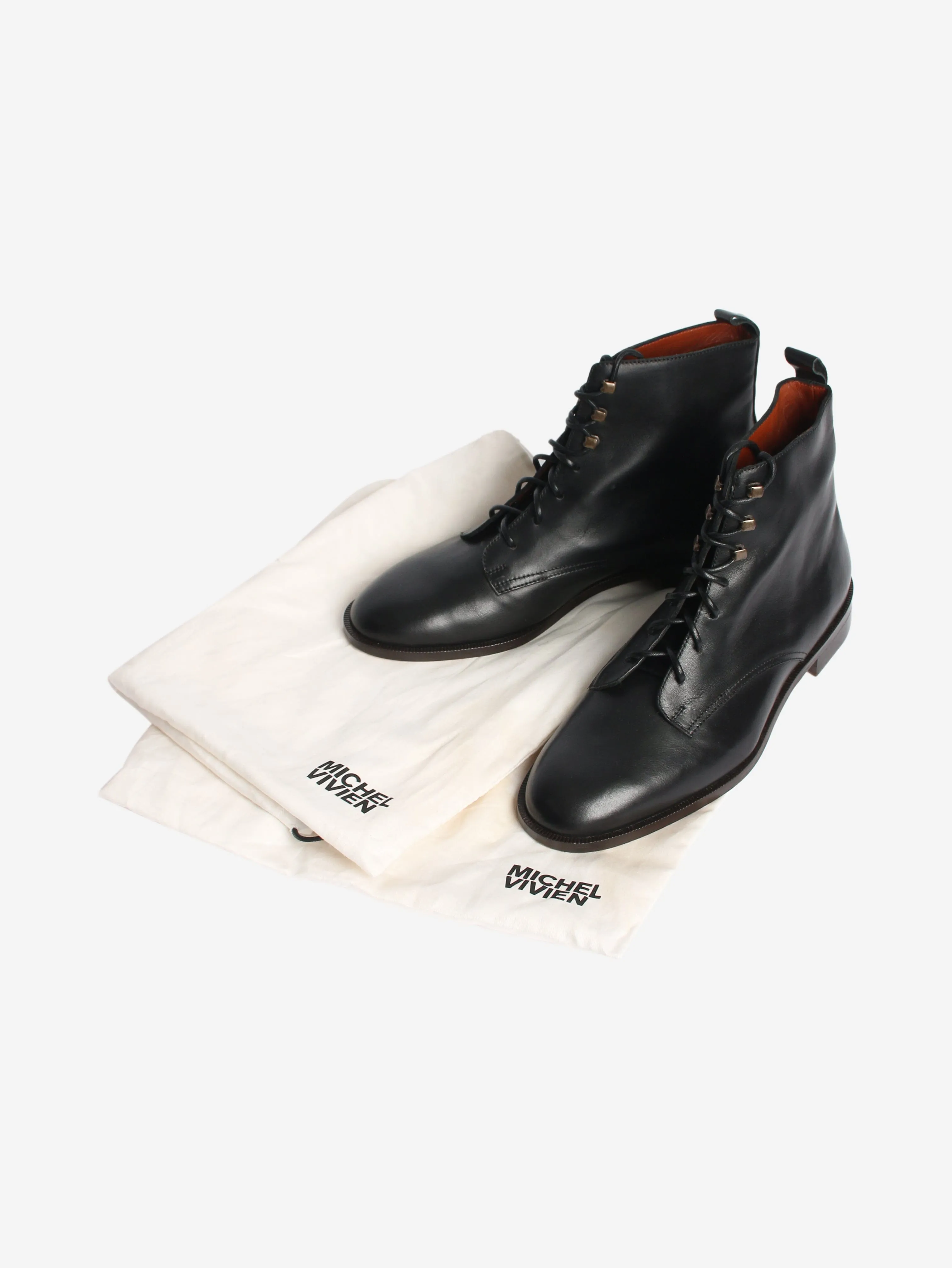 Black lace-up leather boots - size EU 37