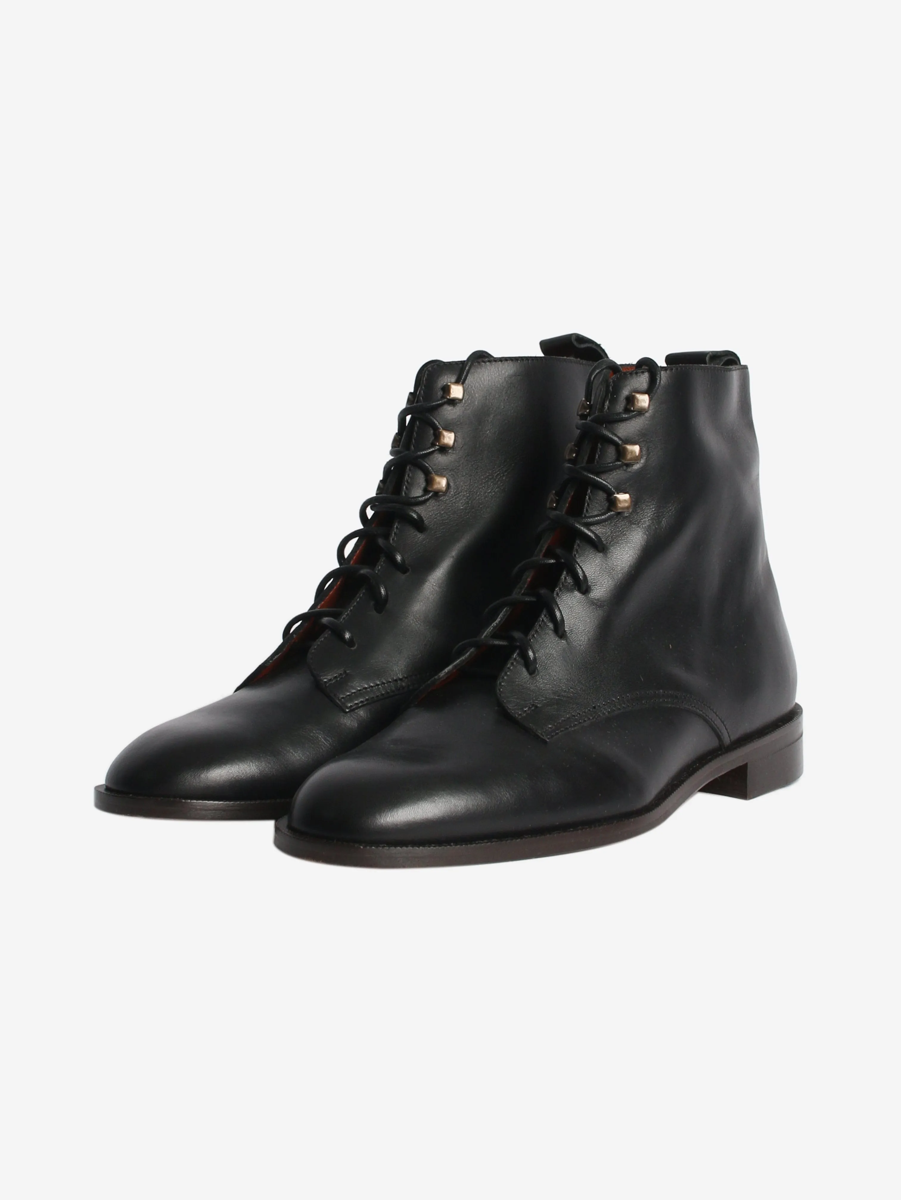 Black lace-up leather boots - size EU 37