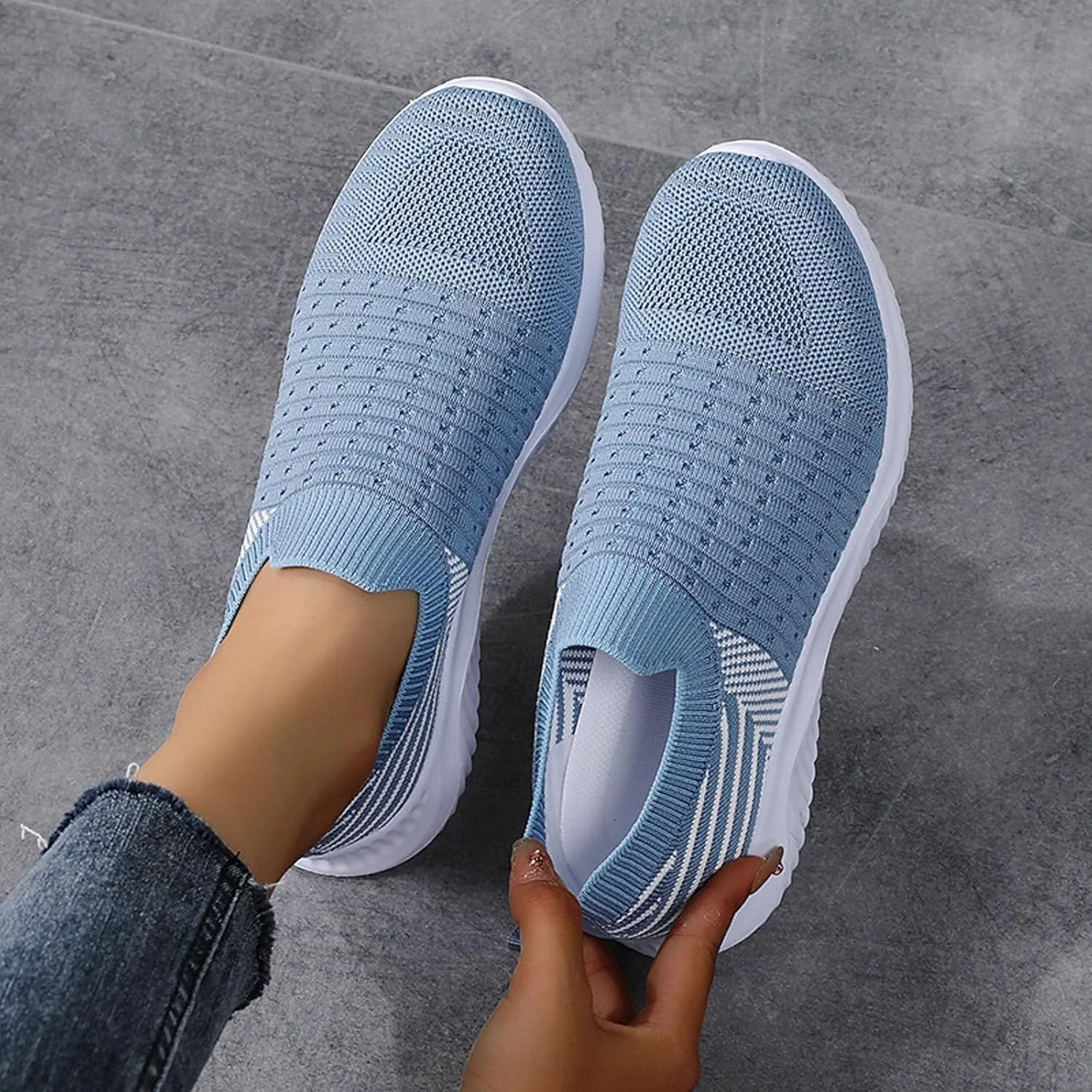 Comfortwear Shoes for Women Slip On Breathable Mesh Running Shoes with Arch Support Comfortable Soft Sole Non-Slip Sneakers