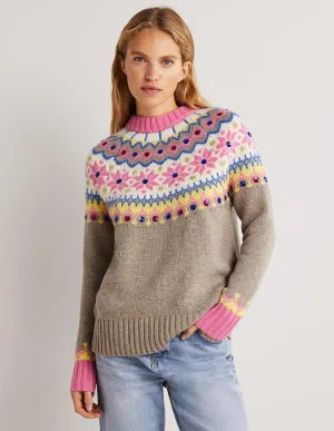 Embellished Fair Isle Jumper-Mink, Embellished Fair Isle