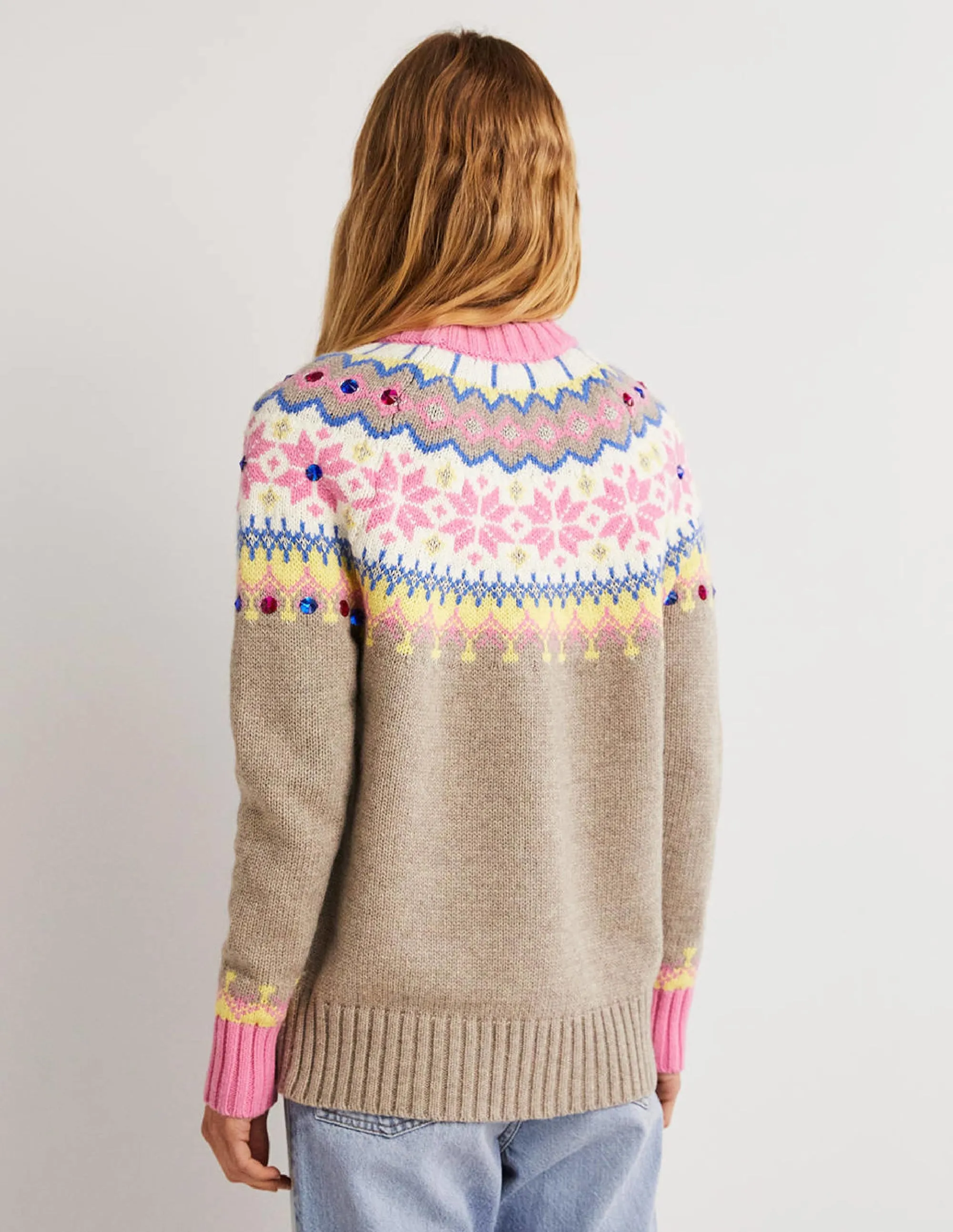 Embellished Fair Isle Jumper-Mink, Embellished Fair Isle