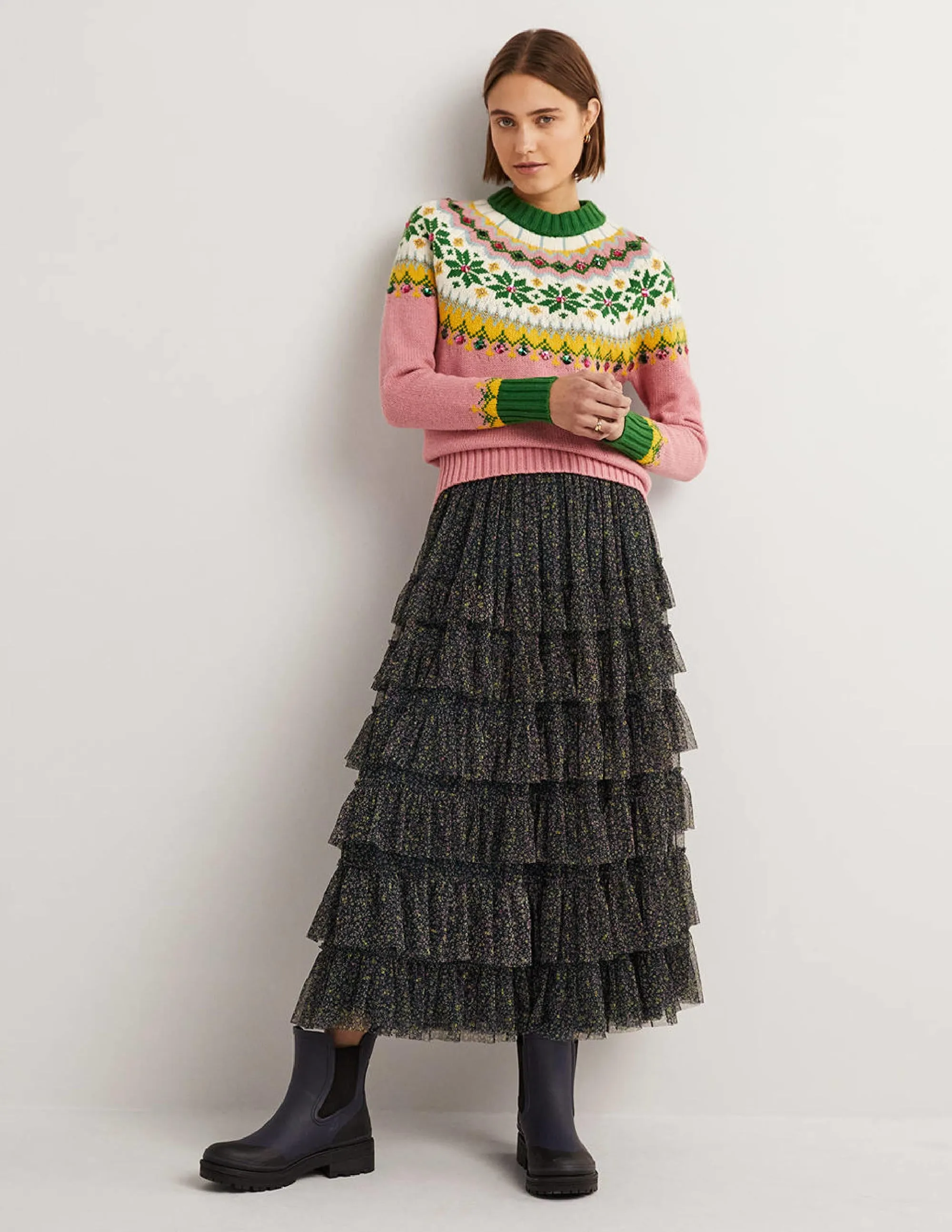 Embellished Fair Isle Jumper-Pink, Embellished Fair Isle