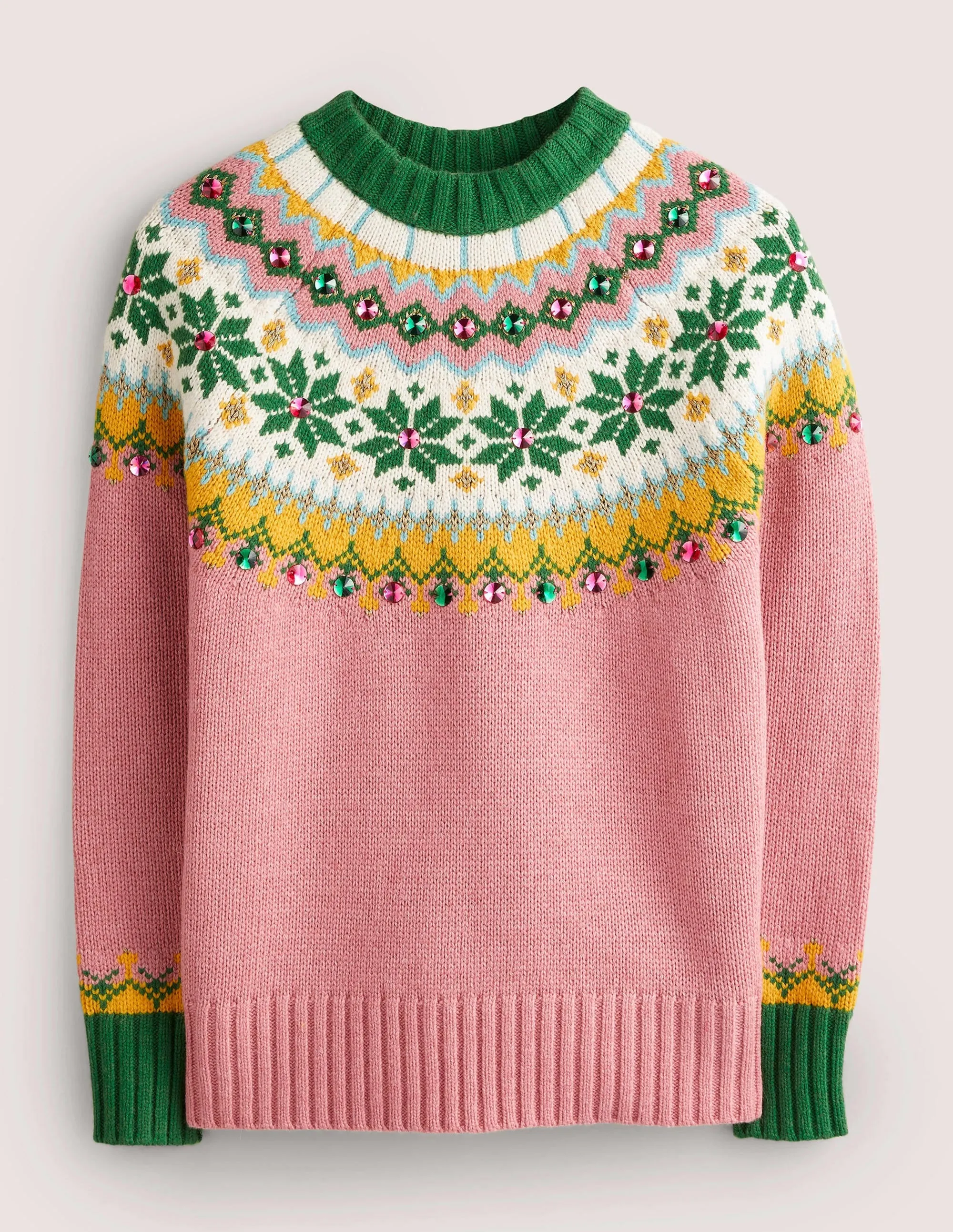 Embellished Fair Isle Jumper-Pink, Embellished Fair Isle