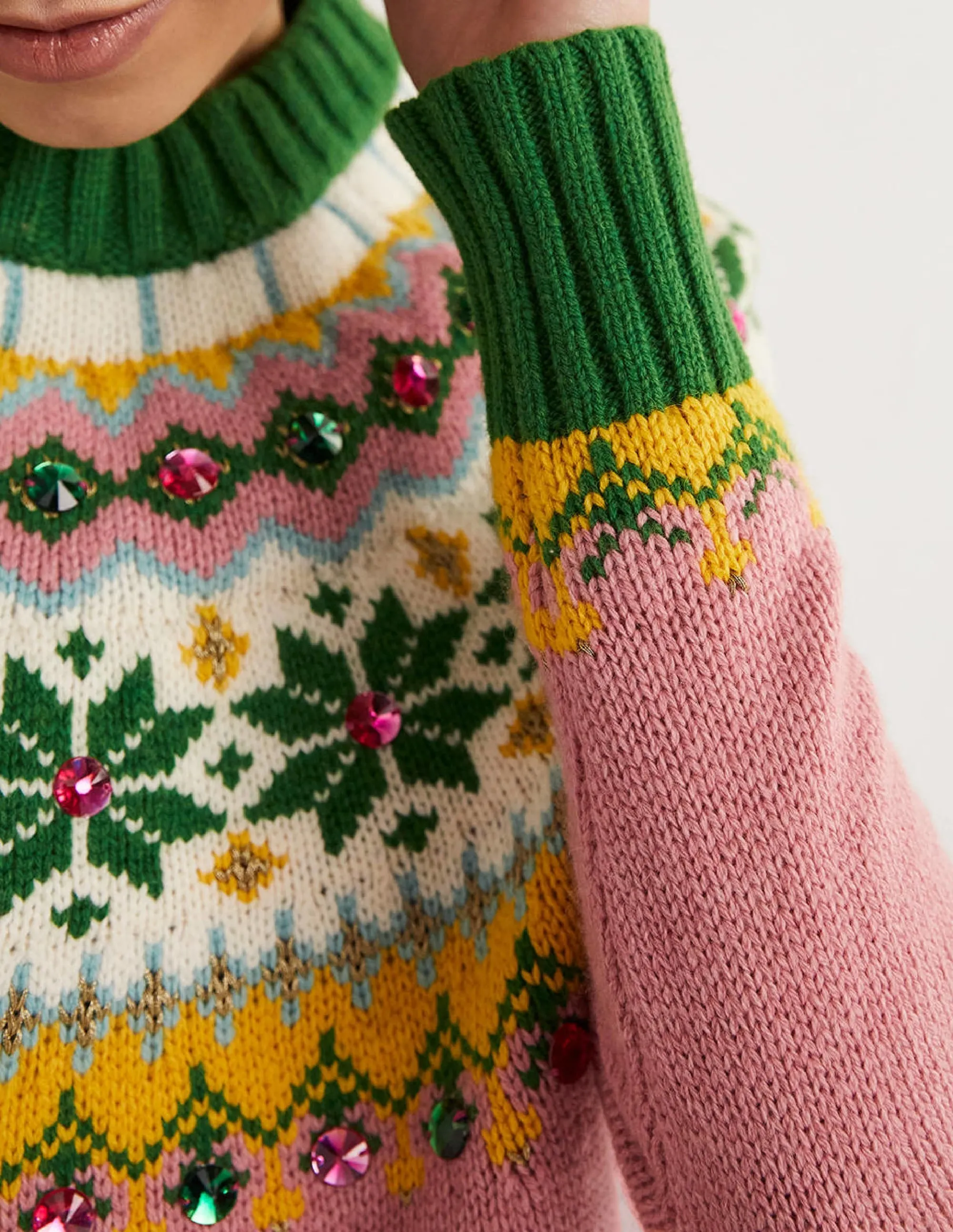 Embellished Fair Isle Jumper-Pink, Embellished Fair Isle
