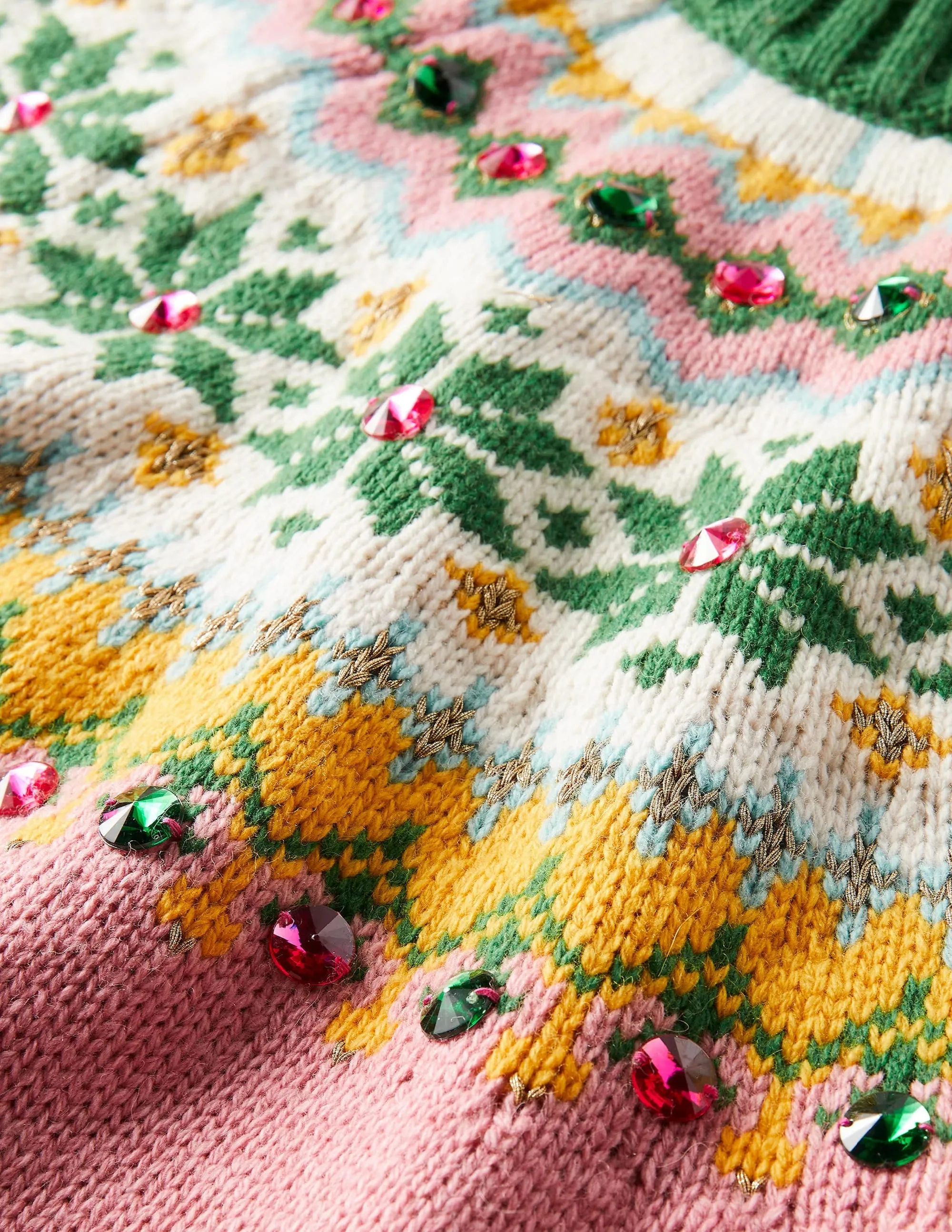 Embellished Fair Isle Jumper-Pink, Embellished Fair Isle