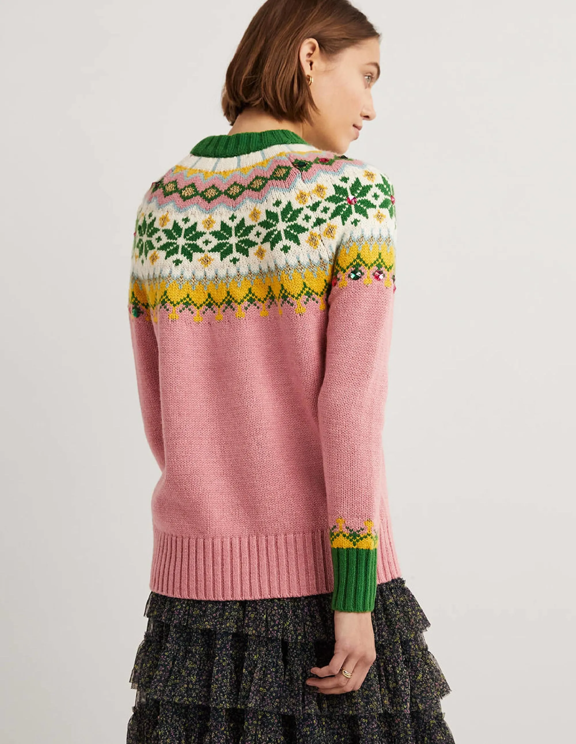 Embellished Fair Isle Jumper-Pink, Embellished Fair Isle
