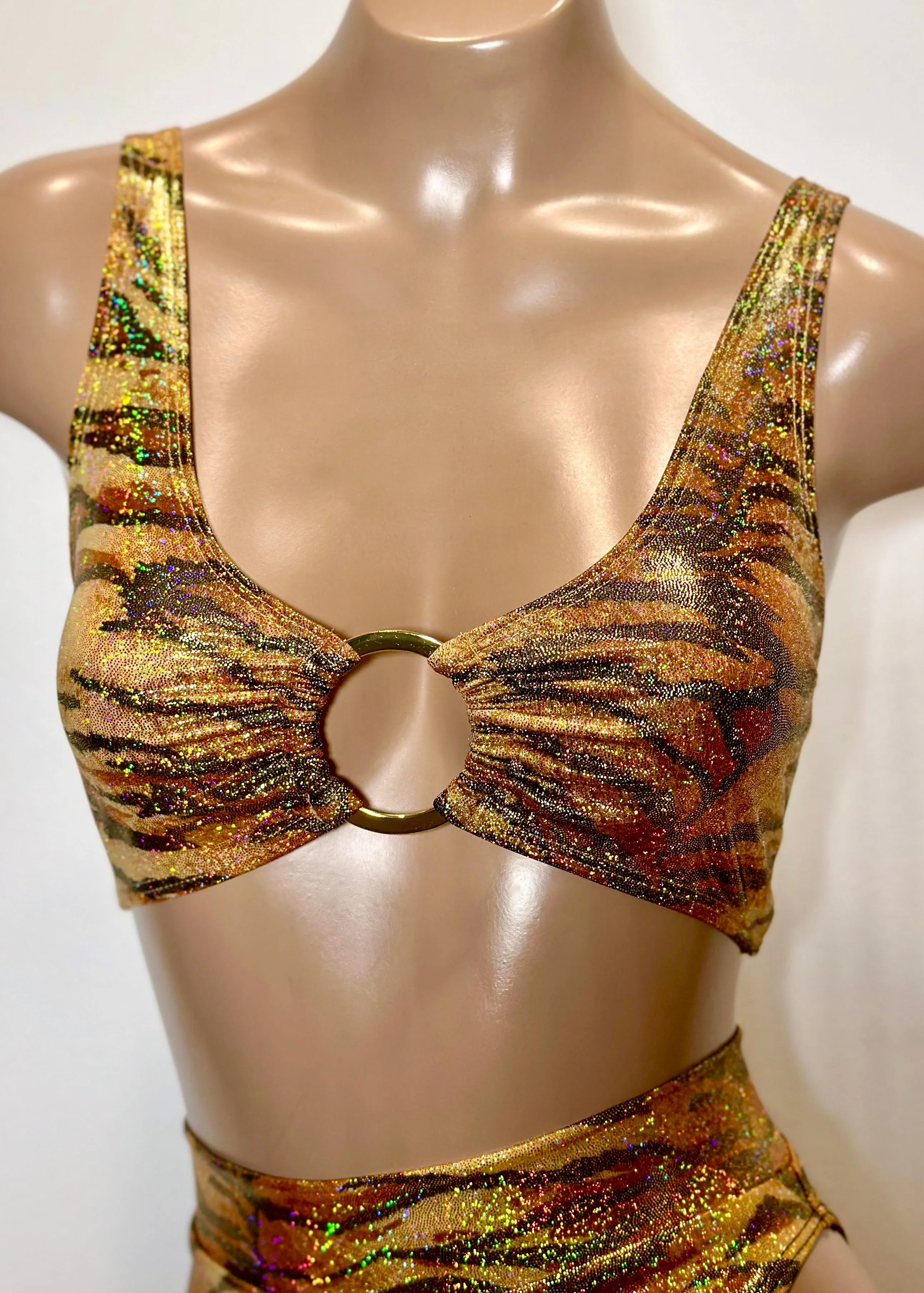 Hologram Ring Swim Top in Gold Tiger