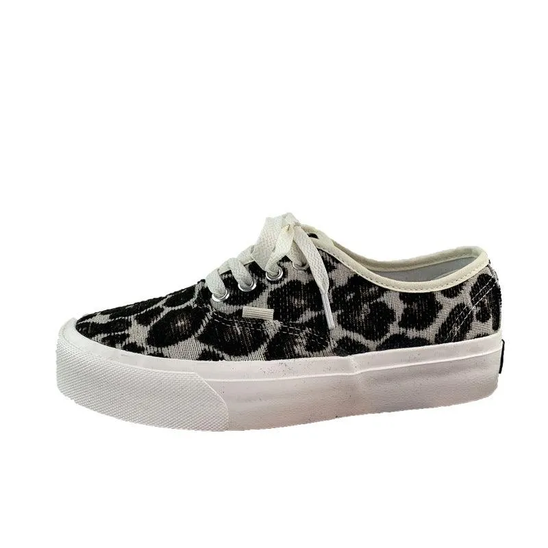 Korean Version Of Leopard Print Casual Sneakers Ins Super Hot Black And White Trendy Shoes