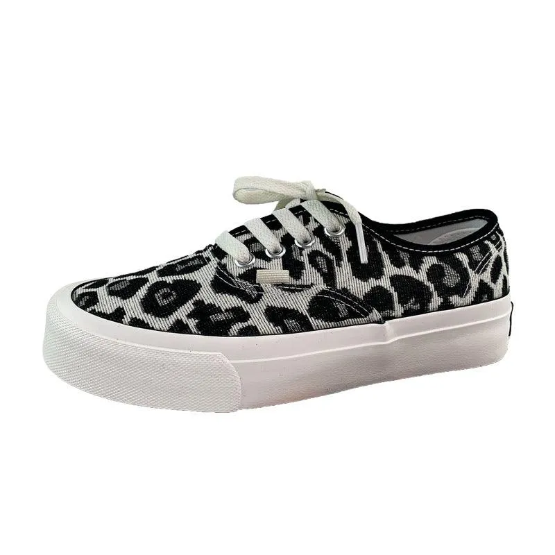 Korean Version Of Leopard Print Casual Sneakers Ins Super Hot Black And White Trendy Shoes