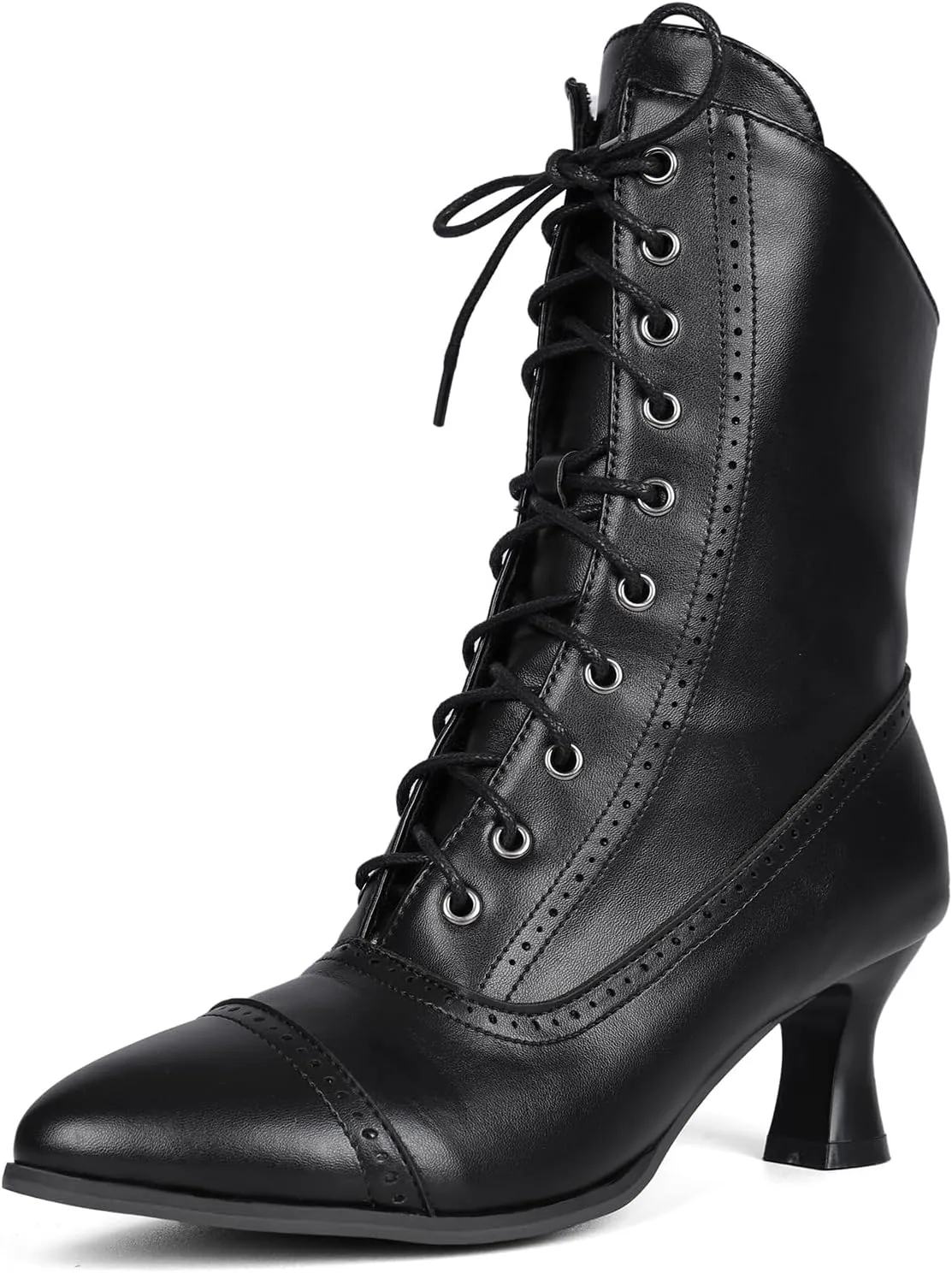LanreyTaley Victorian Boots for Women Vintage Granny Boots Renaissance Ankle Boots Low Heel Lace Up Booties with Zipper
