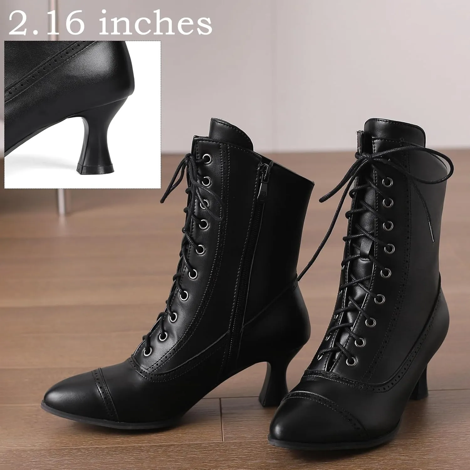 LanreyTaley Victorian Boots for Women Vintage Granny Boots Renaissance Ankle Boots Low Heel Lace Up Booties with Zipper