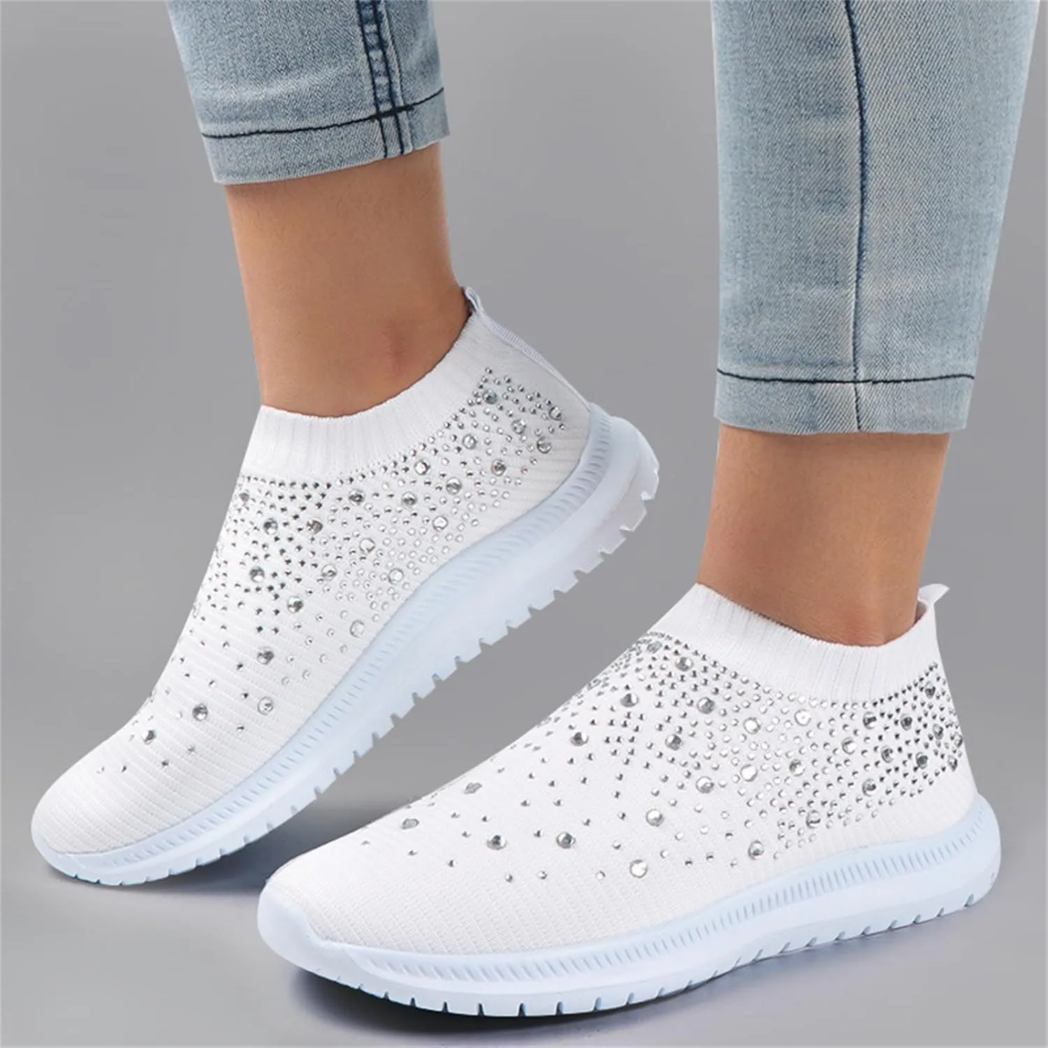 Lausiuoe Slip On Sneakers Women Wide Width Walking Tennis Shoes Lightweight Soft Breathable Road Fall Running Shoes 2022