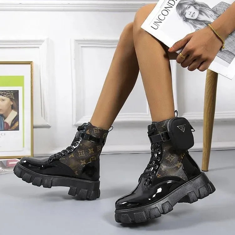 Motorcycle Pocket Lace Up Boots