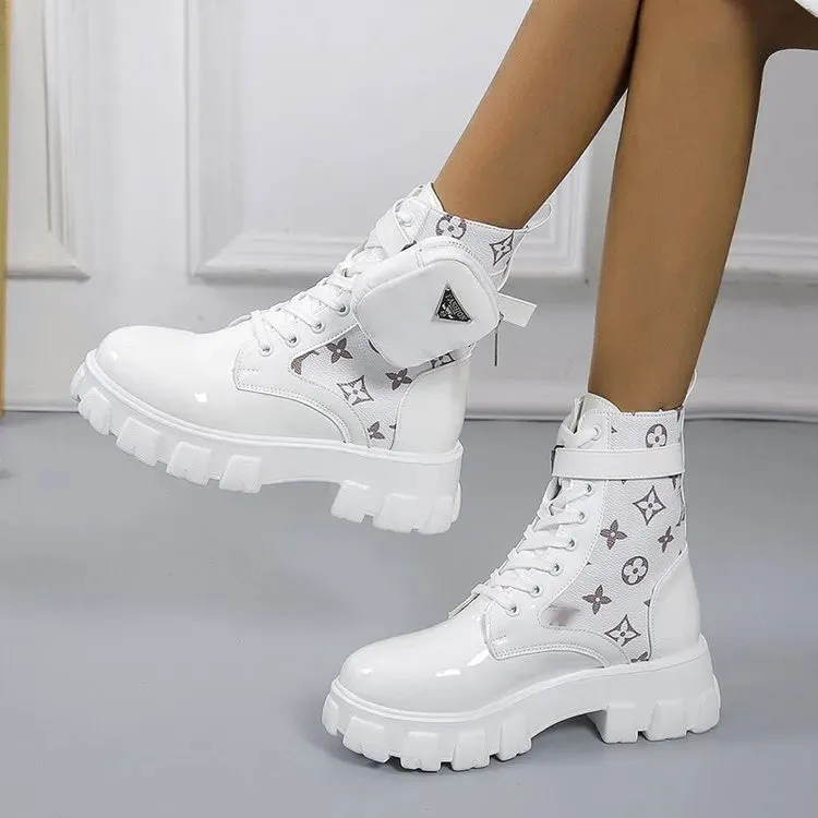 Motorcycle Pocket Lace Up Boots