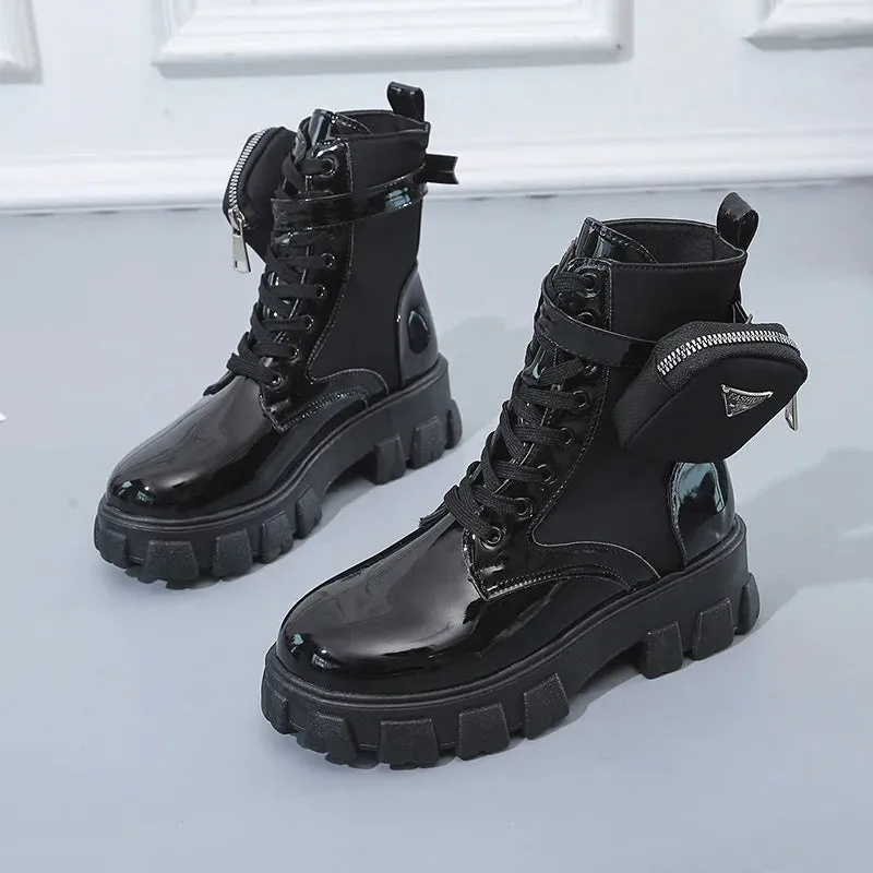Motorcycle Pocket Lace Up Boots