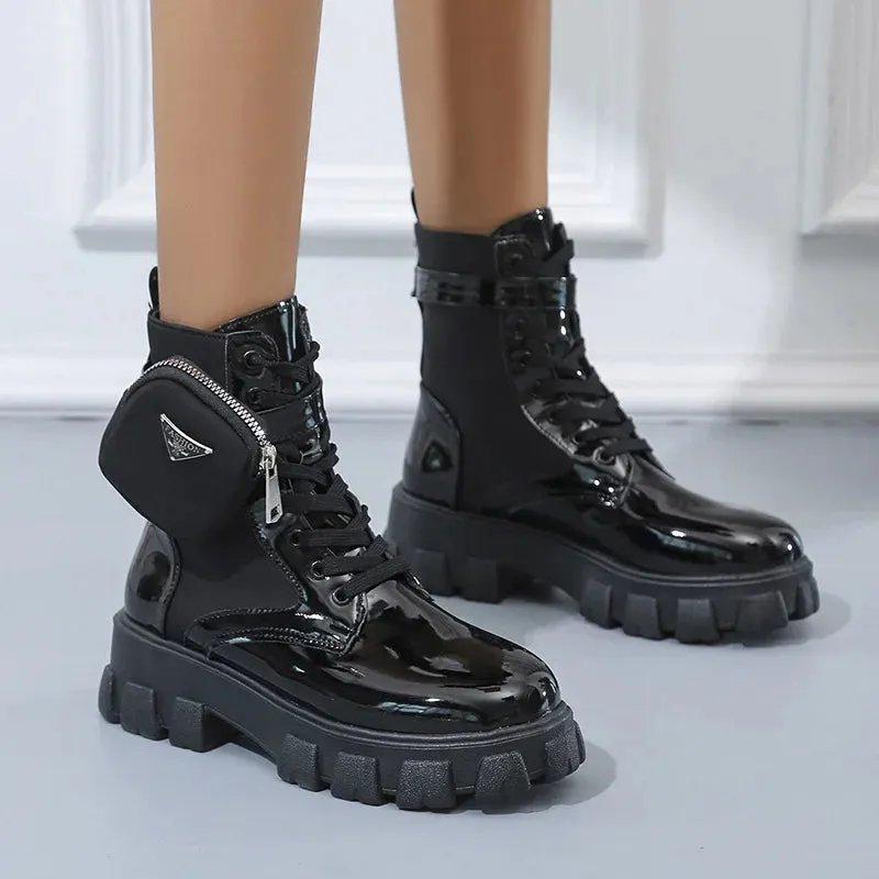 Motorcycle Pocket Lace Up Boots