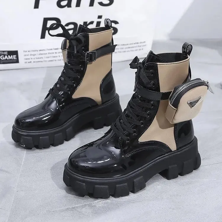 Motorcycle Pocket Lace Up Boots