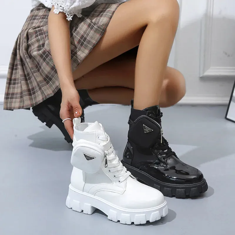 Motorcycle Pocket Lace Up Boots