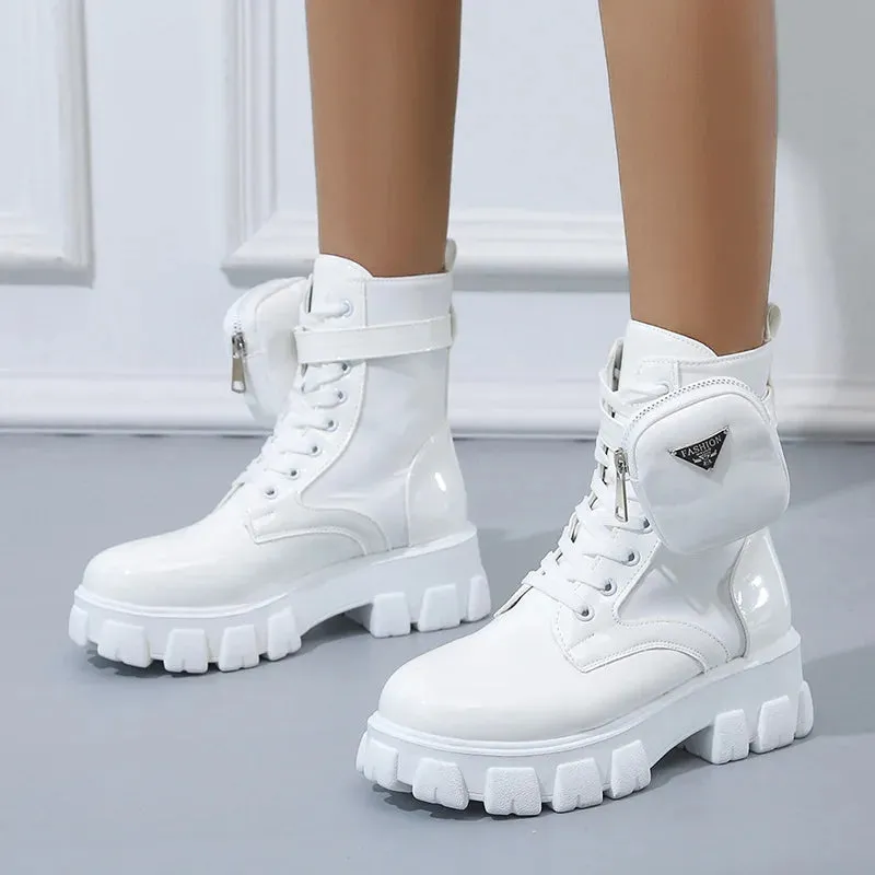 Motorcycle Pocket Lace Up Boots