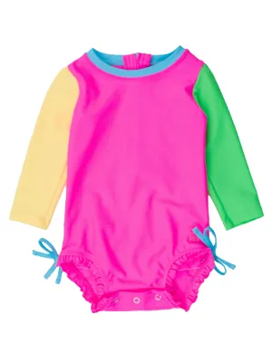 Neon Color Block One Piece Rash Guard