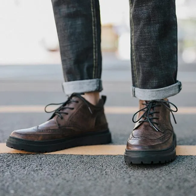 Vintage Boots - Men's Genuine Leather Lace Up British Style Boots