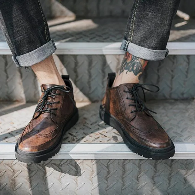 Vintage Boots - Men's Genuine Leather Lace Up British Style Boots