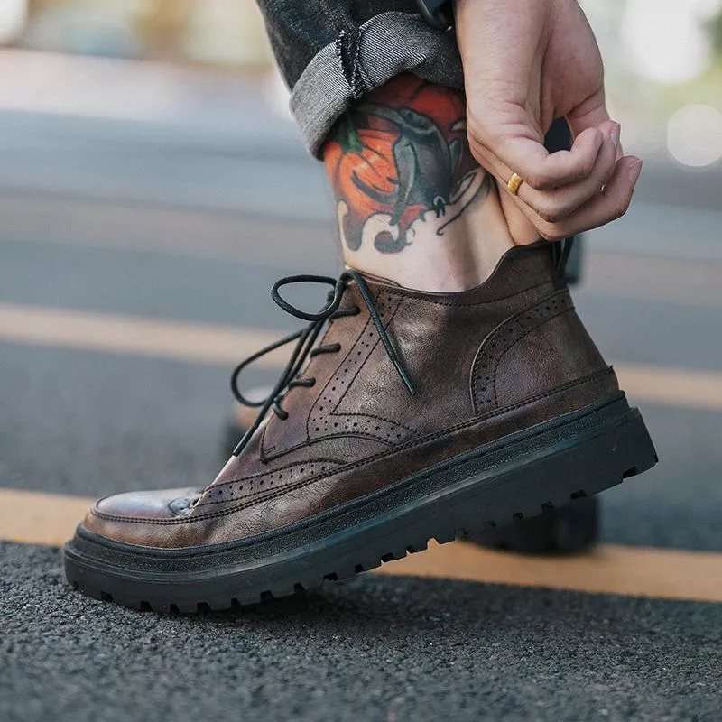 Vintage Boots - Men's Genuine Leather Lace Up British Style Boots