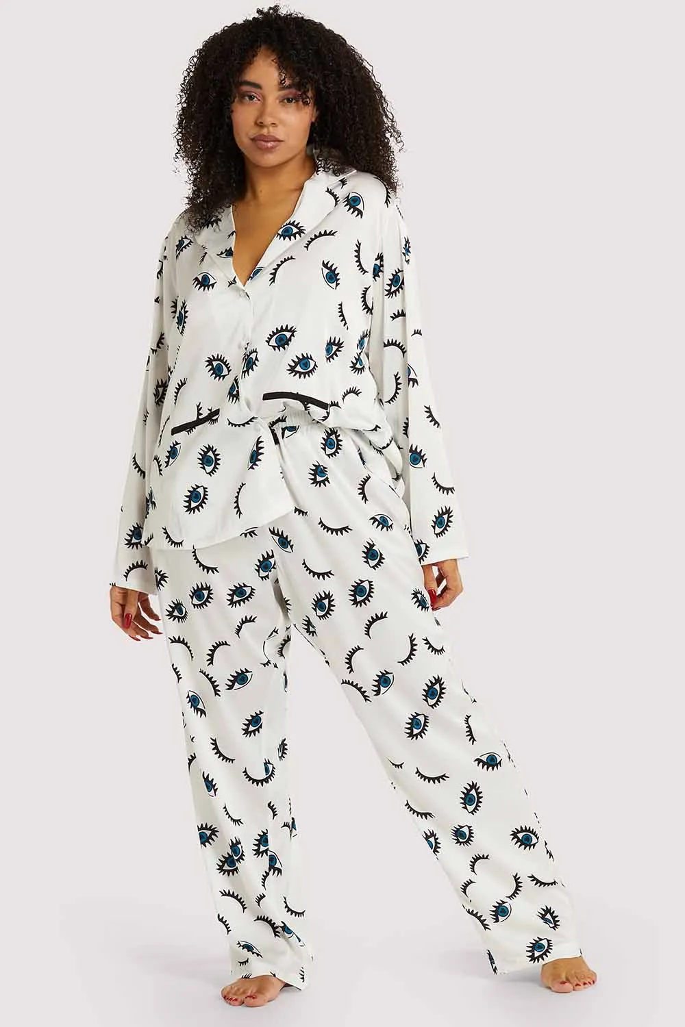Winking Eye Print Satin Pyjama Set