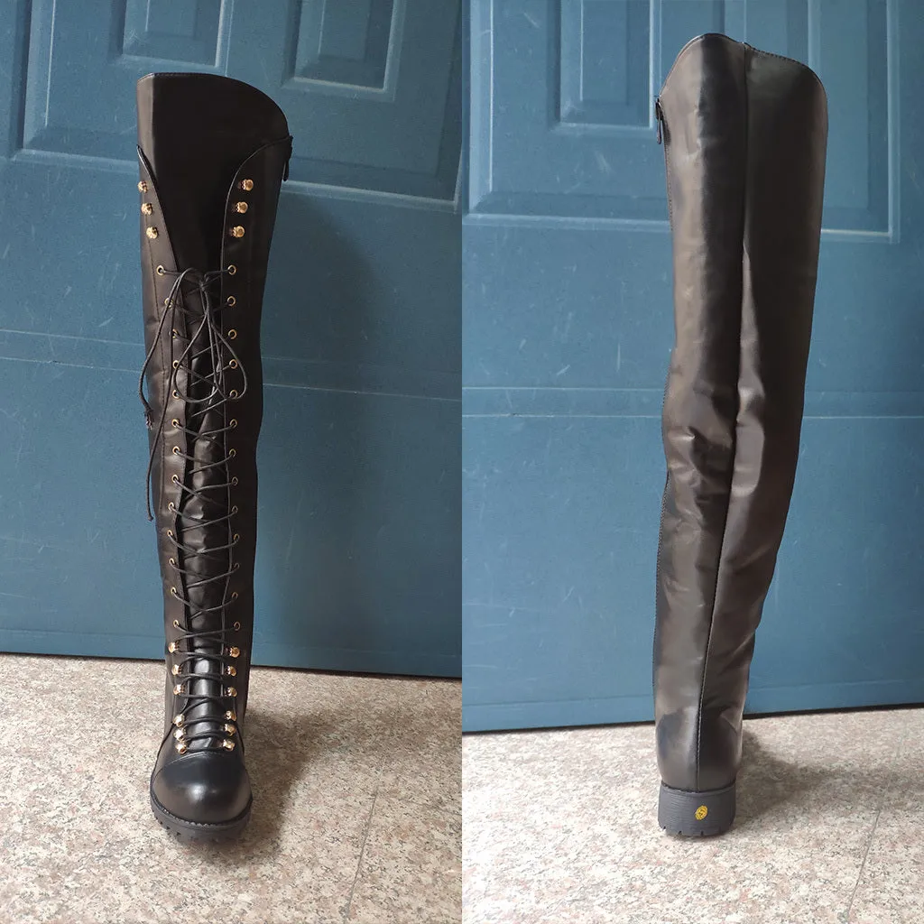 Women's solid color lace-up boots