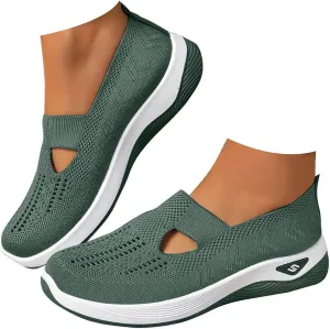 Women's Woven Orthopedic Walking Shoes Comfortable Wide Width Toe Box Slip on Arch Support Sports Shoe for Plantar Fasciitis Soft Soled Anti-Skid Tennis Sneakers
