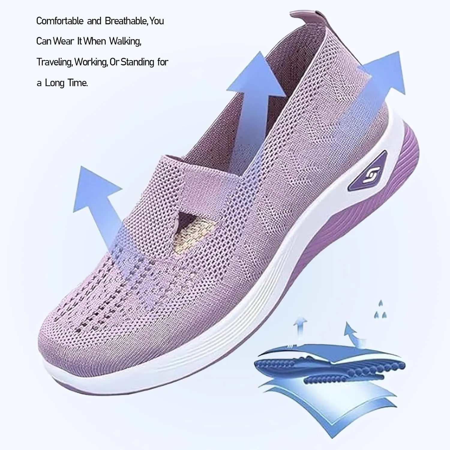 Women's Woven Orthopedic Walking Shoes Comfortable Wide Width Toe Box Slip on Arch Support Sports Shoe for Plantar Fasciitis Soft Soled Anti-Skid Tennis Sneakers