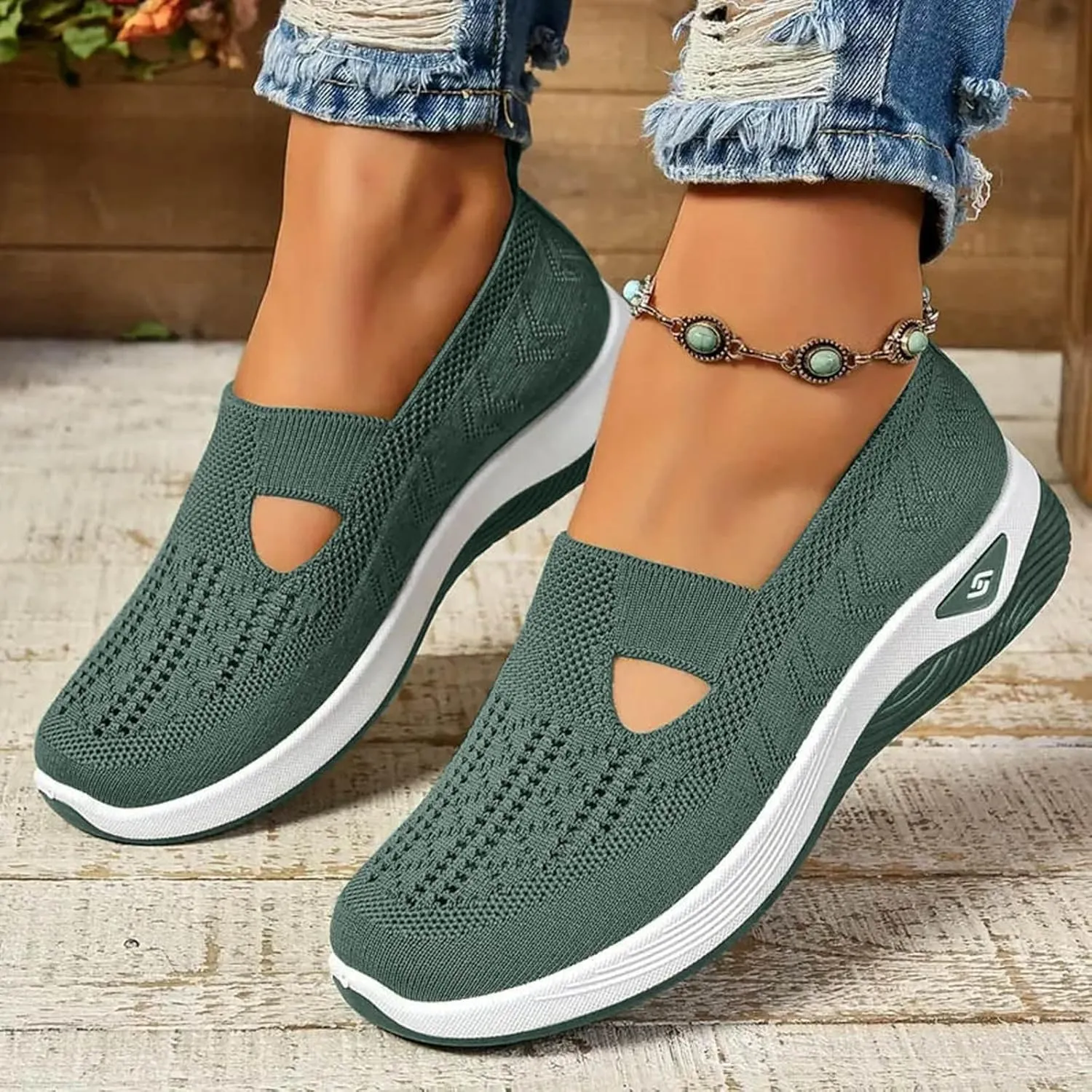 Women's Woven Orthopedic Walking Shoes Comfortable Wide Width Toe Box Slip on Arch Support Sports Shoe for Plantar Fasciitis Soft Soled Anti-Skid Tennis Sneakers